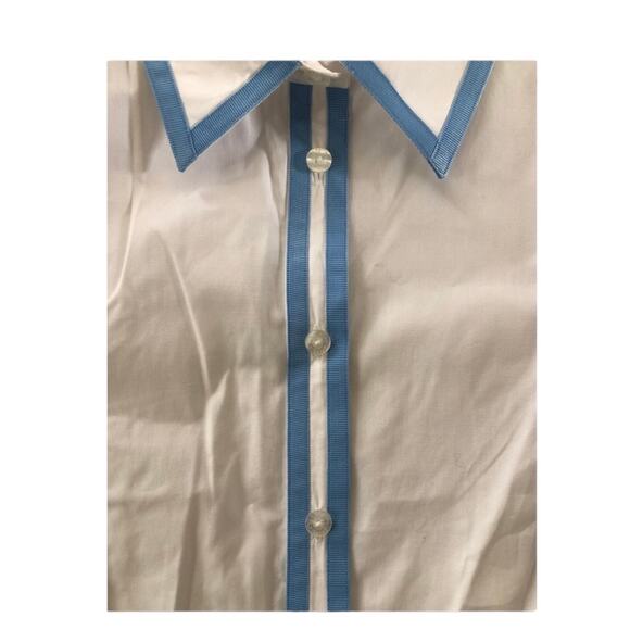 C.J Laing button down white short sleeved blouse / shirt with blue trim size 4 - Picture 7 of 12